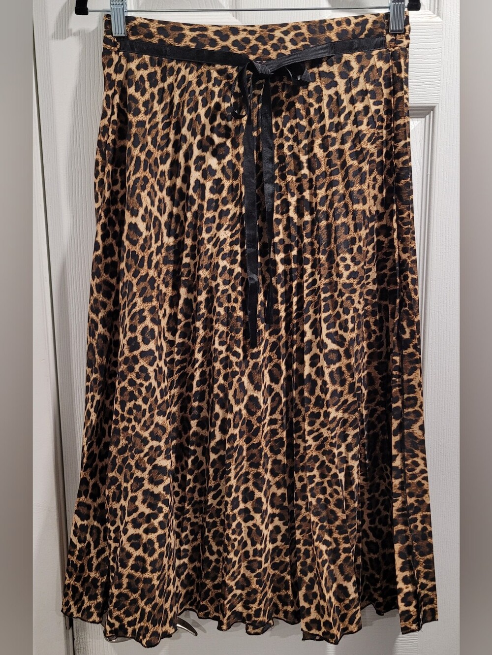 Zara Leopard Print Pleated A-Line Side Slit Skirt - Size Medium